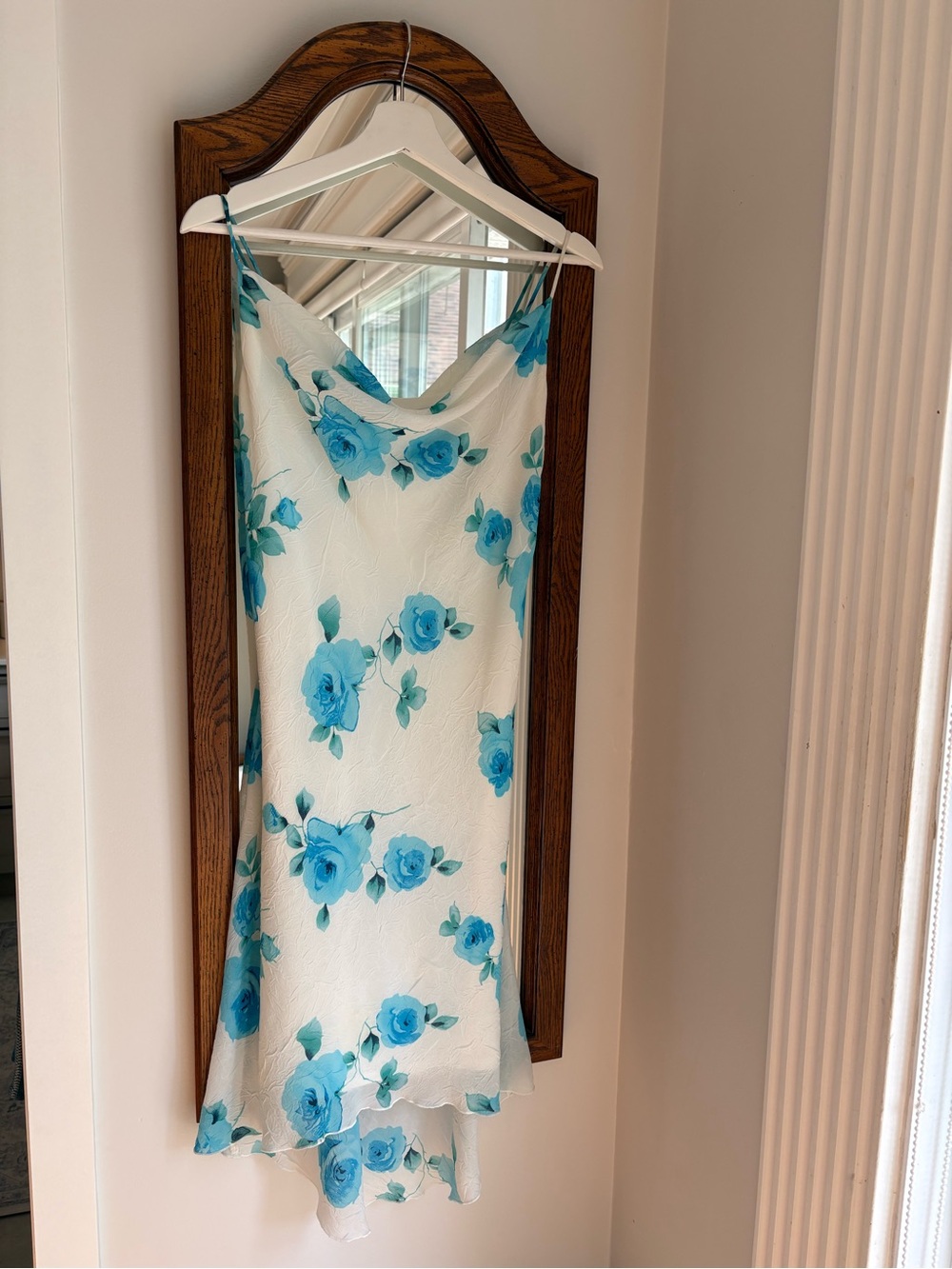 Vintage Fairweather Blue & White Floral Midi Cowl Neck Dress